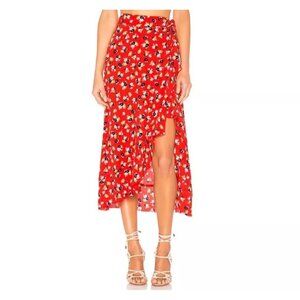 Faithfull the Brand Celeste Wrap Skirt Red Jasmine Floral Rayon Midi Boho Size 6